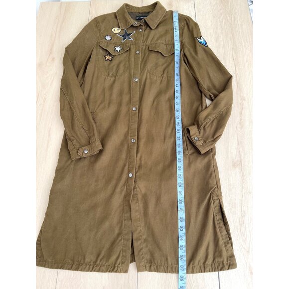Zara Trafaluc Outerwear Olive Army Green Patch Long Duster Shacket (S) / Grunge - Picture 9 of 15